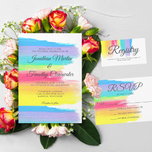 Chic Rainbow Paint Strokes LGBTQ Wedding Registry Begleitkarte