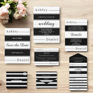 Moderne Schwarz-Weiß-Streifen Elegante Hochzeit RSVP Karte