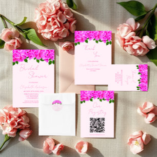 Brautparty-Geschenkliste mit rosa Hortensien Begleitkarte