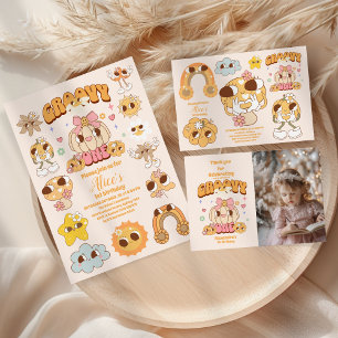 Foto Groovy One Boho Daisy 1. Geburtstag Party Dankeskarte