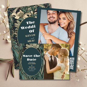 QR CodeVintage Floral Art Nouveau Wedding All In One Einladung
