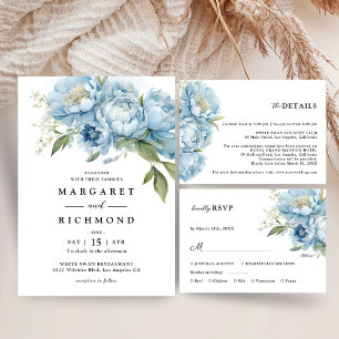 Dusty Blue Peony Elegant Wedding Save the Date Einladung