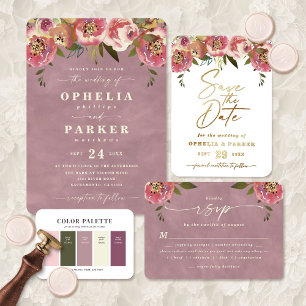 Ophelia Dusty Mauve Wedding Color Palette Card Einladung