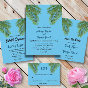 Navy Tropical Palm Blue Beach Hochzeit in Urlaubso Save The Date