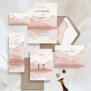 Gebirgskette Blush-Hochzeit in Urlaubsort Einladung