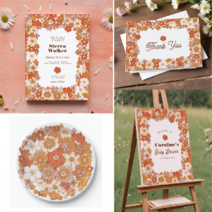 Groovy Retro Hippie Floral Pink Orange Geburtstag Einladung