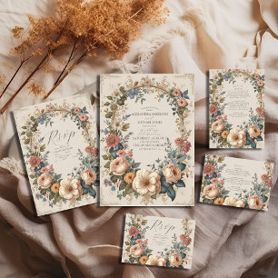 Botanische Bliss Wildblumen Jugendstil-Hochzeit All In One Einladung