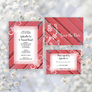 Rotes Barnholz und Blume Land Hochzeit UAWG RSVP Karte