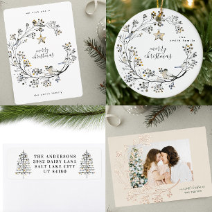 Frohe Weihnachten   Green & Creme Foto Rose Gold Folien Feiertagskarte