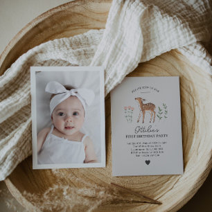 Waldland Fawn Blume Foto Geburtstagseinladung Einladung