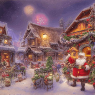 Santa in a Christmas Village Fantasy Landschaft Poster