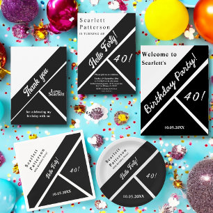 Eleganter Schwarz-Weiß Moderner Chic 40. Geburtsta Pappteller