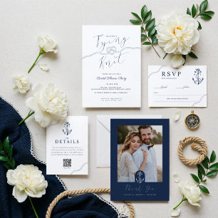 Anker & Seile Nautische Monogramm Navy & White Menükarte