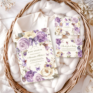 Lila Fairy Woodland Girl Babydusche Einladung