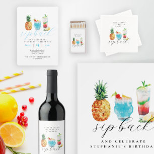 Fun Vibrann Watercolor Cocktails Geburtstagsparty Einladung