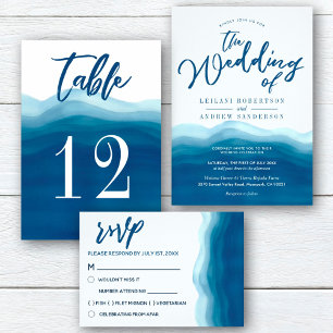 Blue Watercolor Wave   Einladung zur Hochzeit