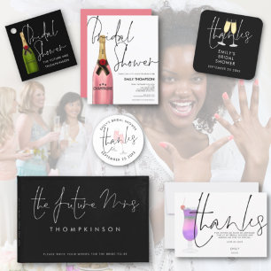 Champagne Bottle Script Dusty Blue Brautparty Einladung