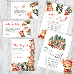 Eine kleine wilde 1 Winter Woodland Babydusche Einladung