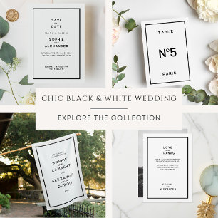 Französisch Chic Minimal Schwarz & Weiß Hochzeit Save The Date