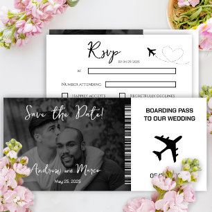 Foto Zielort Boarding Pass Hochzeit Einladung
