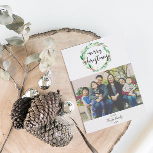 Frohe Weihnachten 1 Foto Aquarellfarben Wreath Chi