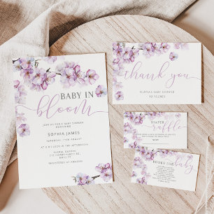 Lilac cherry blossom baby in bloom  invitation einladung
