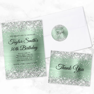 Glittery Silver Pale Mint Foil 40. Geburtstag Runder Aufkleber