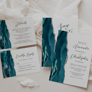 Achat Teal Silber Moderne Schrift Hochzeit Save The Date