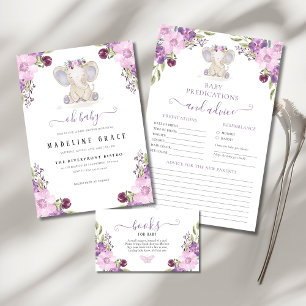 Lila Elefant Baby Mädchen Baby Shower Einladung