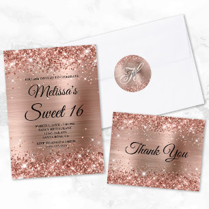 Imitate Rose Gold Glitzer und Foil Sweet 16 Einladung
