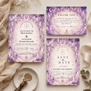 Ätherische lila himmlische Hochzeit Dankeskarte