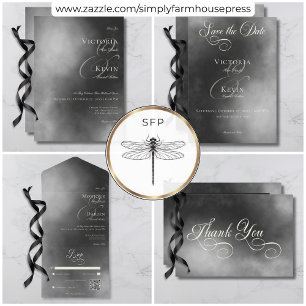 Dark Moody Midnight Black Fog Wedding Dankeskarte