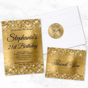 Glittery Gold Glam Monogram 21. Geburtstag Alkoholflaschenetikett