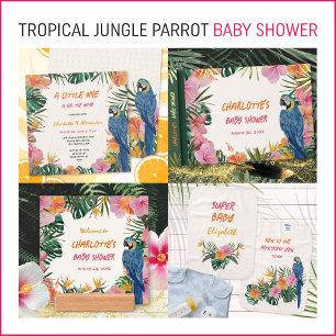 Tropical Floral Parrot Watercolor Babydusche Pappteller