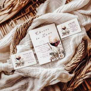 Romantische Burgunderrosen-Wein-Brautparty Einladung