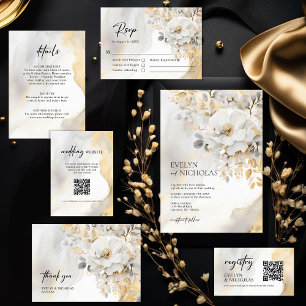Marmorstone Gold Gray Gold Floral Wedding Einladung