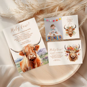 Foto Niedlich Highland Cow 1. Geburtstag Dankeskarte