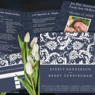 Peach Koral und Pilz Damask Hochzeit Einladung