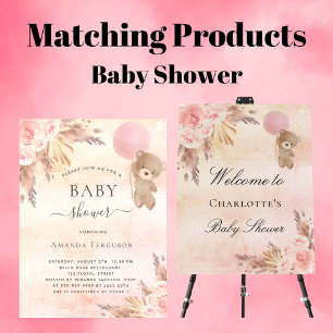 Baby Dusche Mädchen Pampas Gras Teddy Silber Luxus Magneteinladung