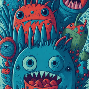 Kleines Monster Geburtstagsparty blau rot Einladung