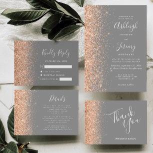 Moderne Peach Glitzer Edge Gray Wedding Einladung