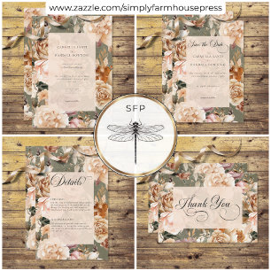Vintager romantischer Champagner Beige & Sage Flor Save The Date