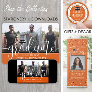 Moderne Orange-, Schwarz- und Weiß-Abschluss mit 4 Ankündigung