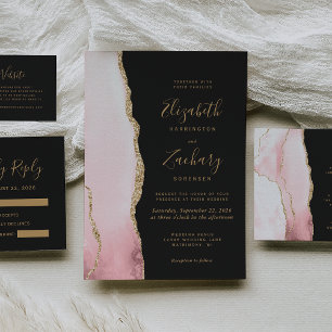 Budget Blush Pink Gold Achat Dunkle Hochzeit QR Co Begleitkarte