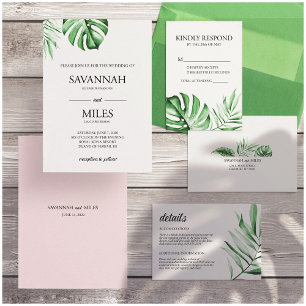 Einladung zur Hochzeitsfeier mit tropischem Green 