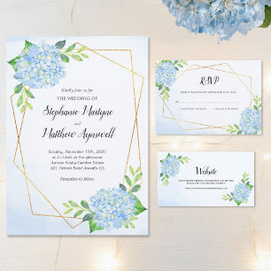 Hochzeit der modernen geometrischen Blauen Hydrang Einladung