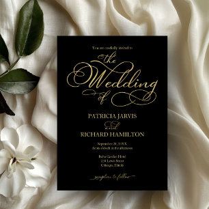 Elopement-Hochzeit mit Schwarz-Gold-Foil-Kalligraf Einladung
