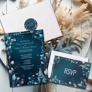 Dark Aquamarine und Aquamarin Blue Floral Wedding Runder Aufkleber