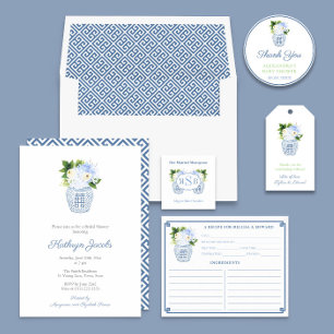 Klassische chinesische Blue-White-Vase-Rezept-Kart Einladung