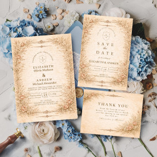 Elegante Vintage Blumen Botanische Hochzeit Save The Date